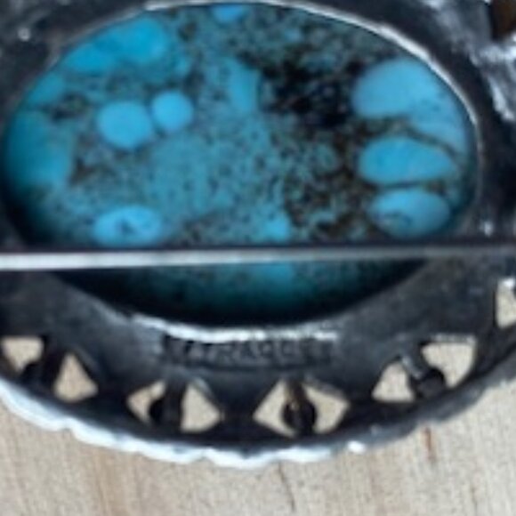 Vintage Turquoise And Pewter Brooch. By Miracle England - Picture 6 of 6